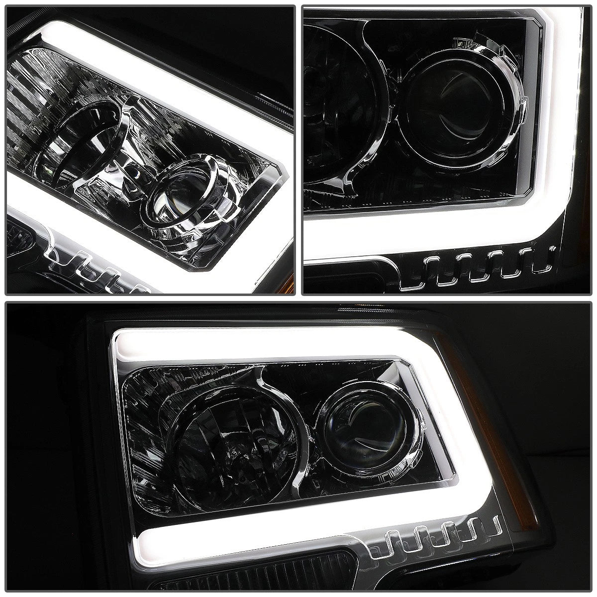 LED DRL Tube Projector Headlight Lamps for Ford F-150 (2009–2014) Left+Right Chrome