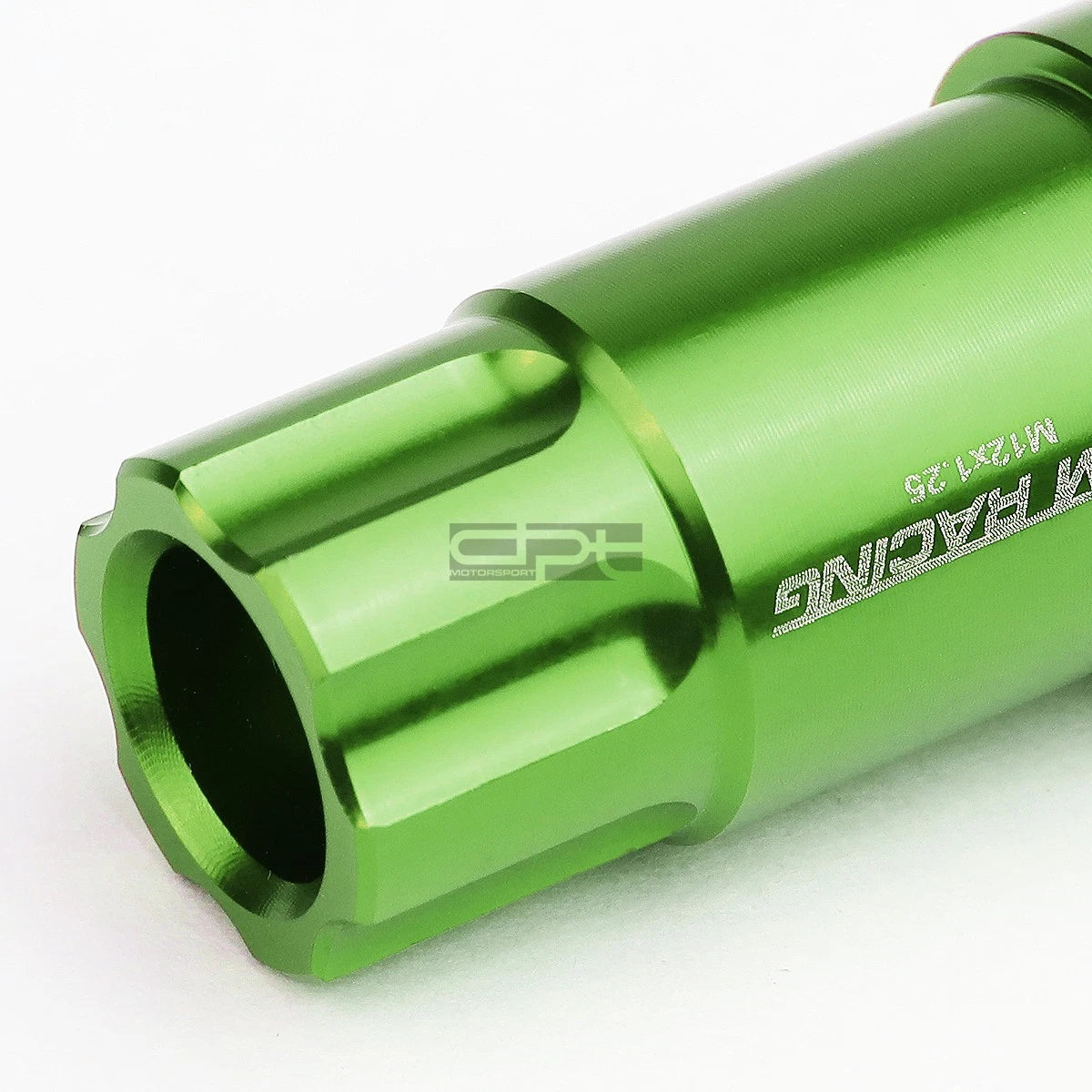 20 PCS Open End M12x1.25 50mm Tall Green Aluminum Lug Nuts + Lock Key