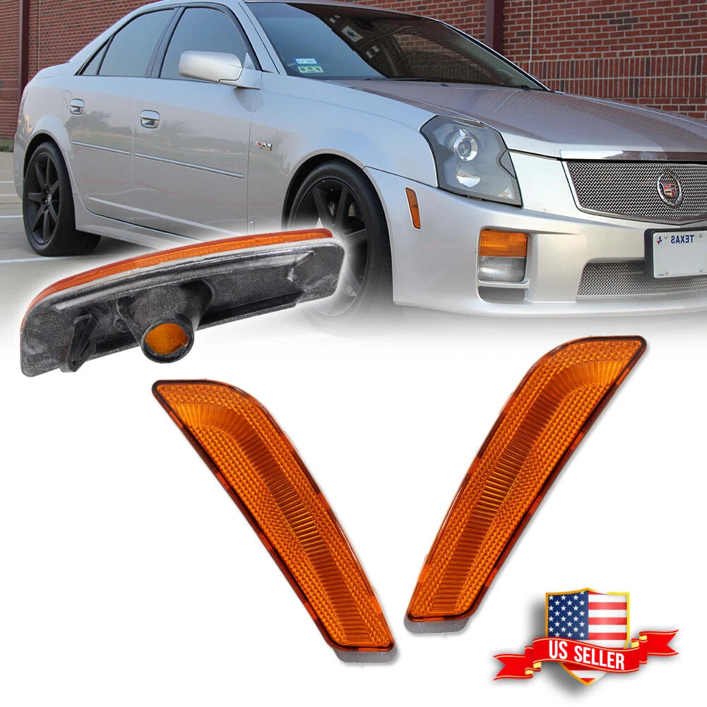 2X Amber Lens Front Bumper Side Marker Lights for Cadillac CTS (2003–2007)