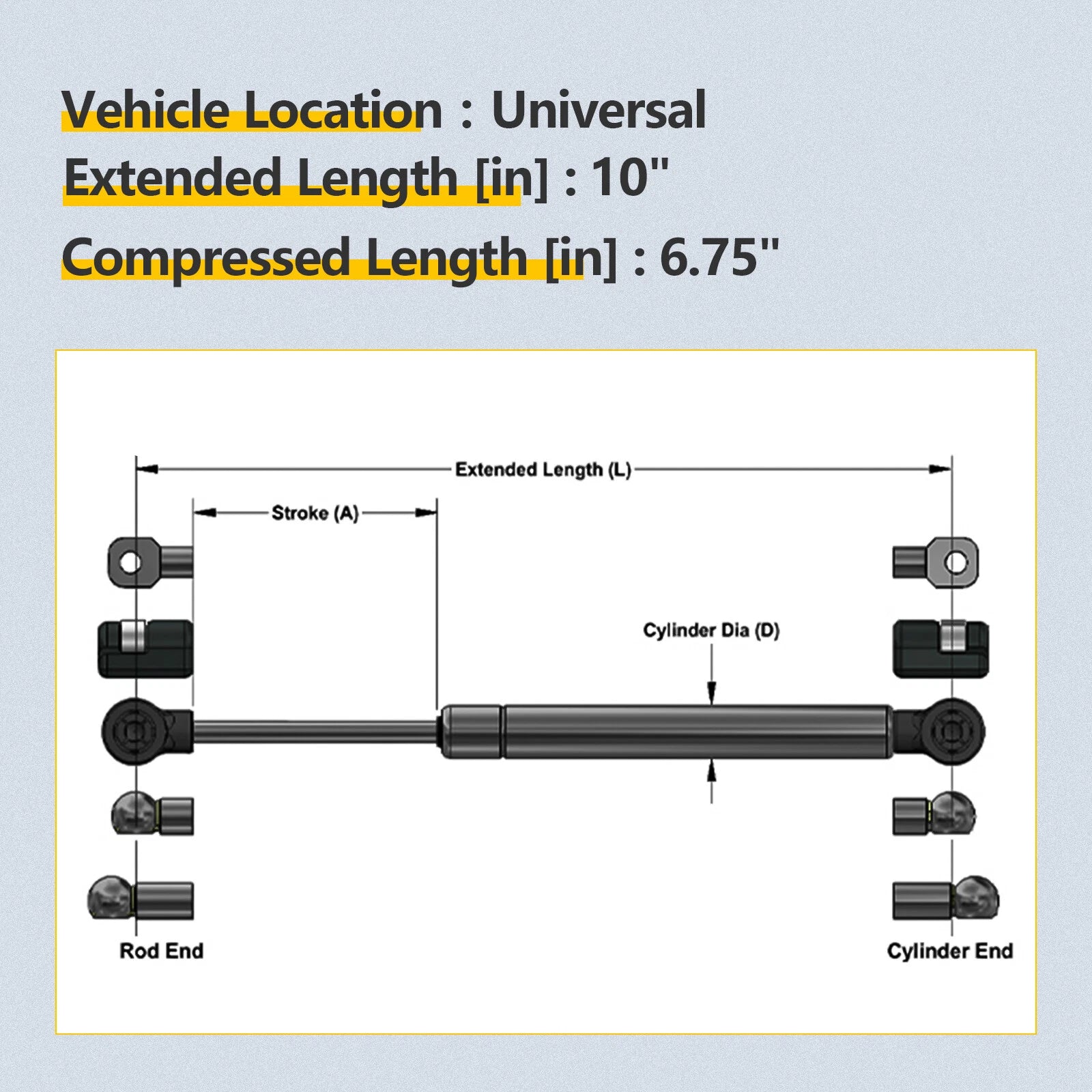 2X Lift Support Struts for Universal Applications (10" 45Lbs Force)