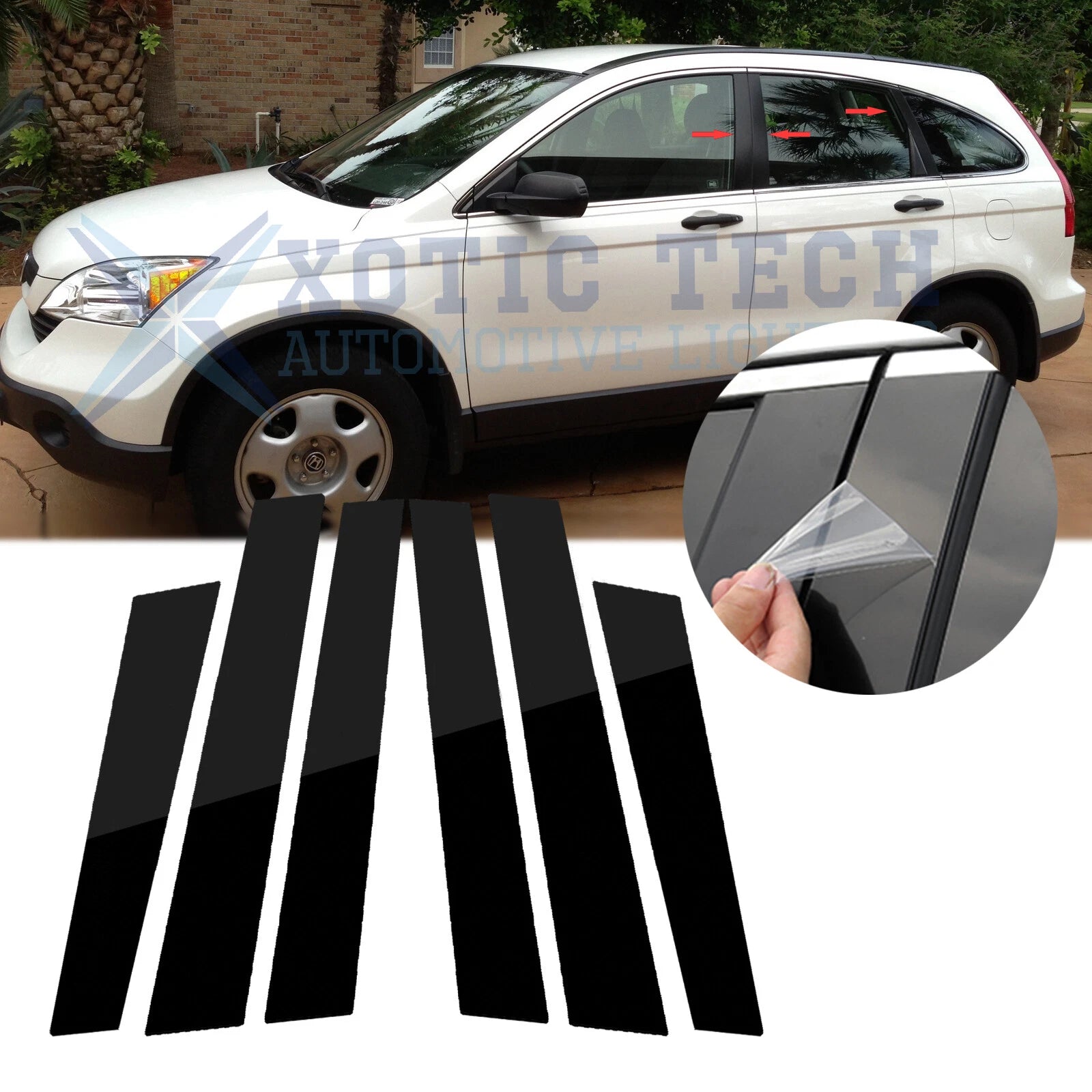 Piano Black Window Pillar Posts Door Trim Cover for Honda CR-V (2007–2011)