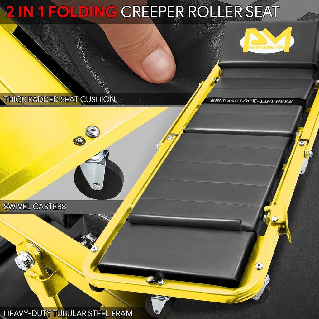 2-in-1 Rolling Creeper for Automotive Use (48" x 18" x 5.9", 330lbs Capacity)