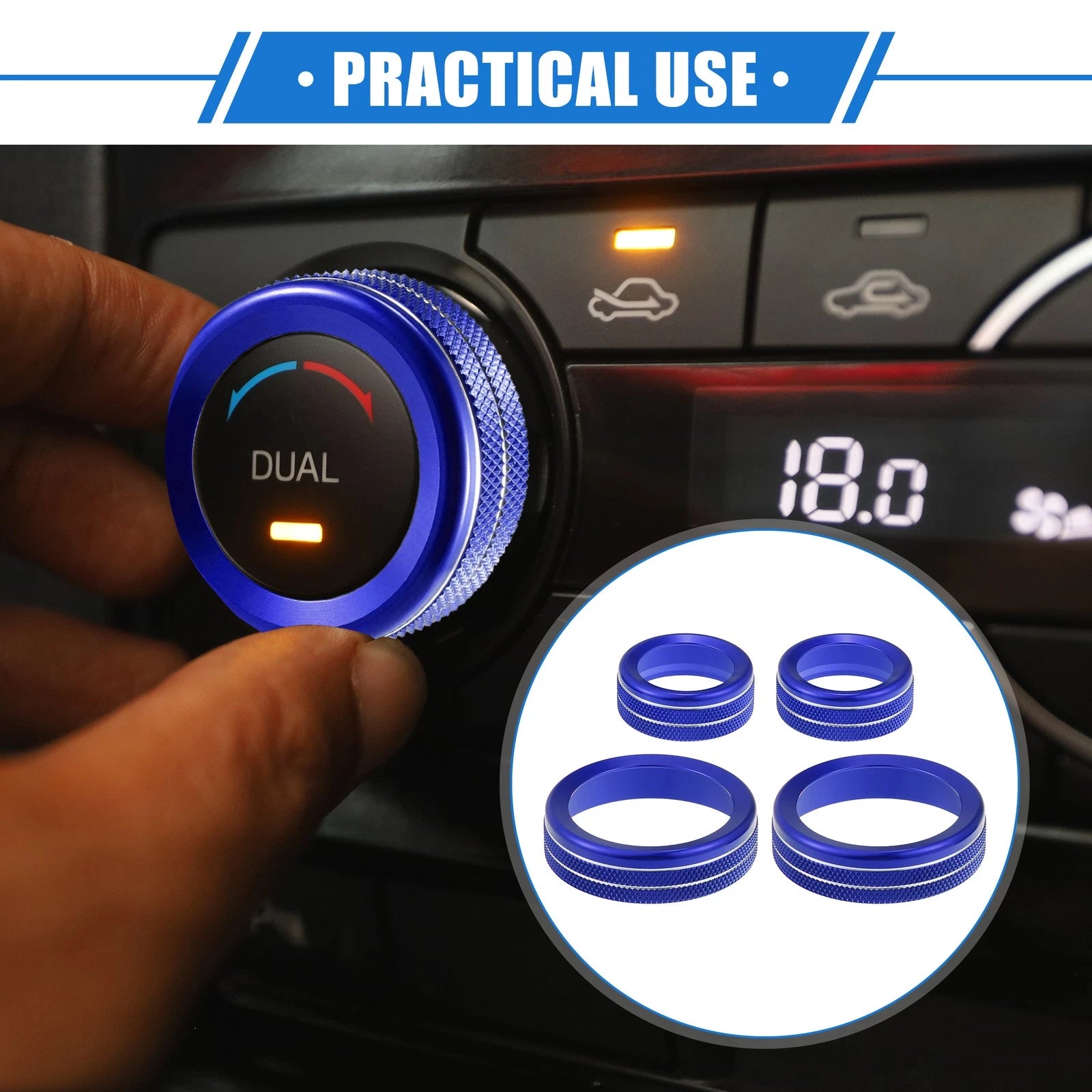 Set of 4 AC Climate Control Knob Rings for Ford Maverick (2022–2023) Blue