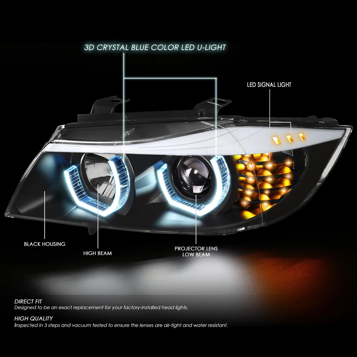 Blue LED 3D Crystal U-Halo for BMW 3-Series E90 (2009–2012)