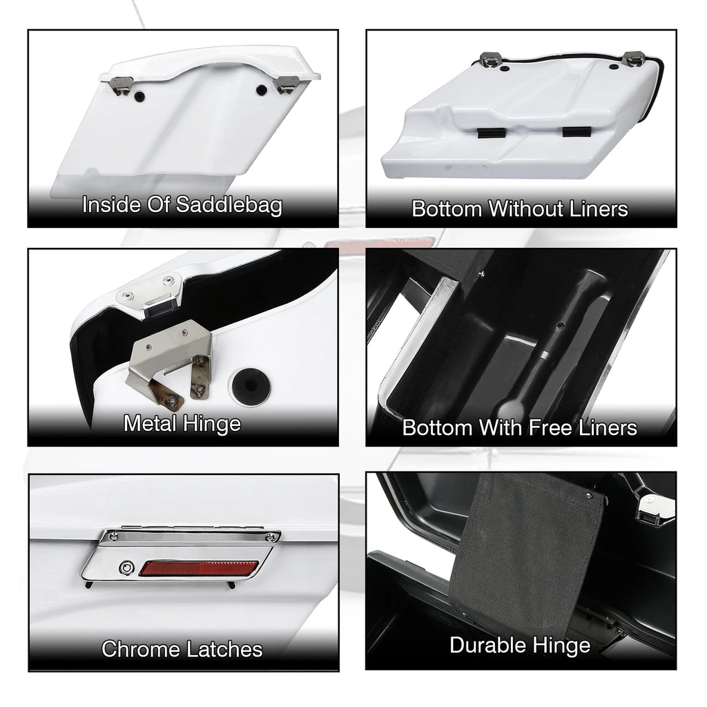5" White Stretched Hard Extended Saddlebags for Harley Touring Road King (1993–2013)