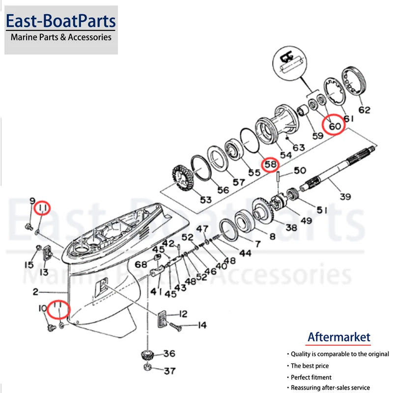 Lower Unit Gearcase Shaft Seal Kit for Yamaha 40HP 45HP 50HP (4-Stroke)
