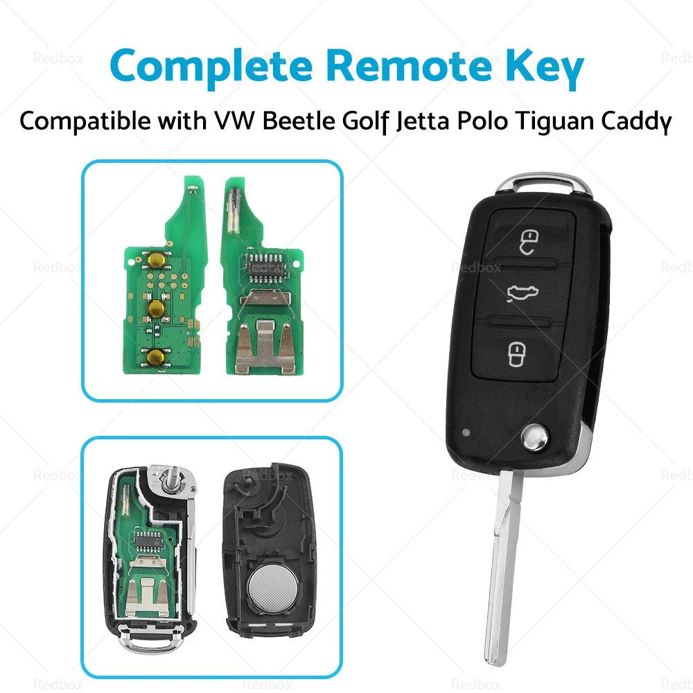 Complete Remote Key 433MHz for VW Beetle Golf Jetta Polo Tiguan Caddy (2000–2023)