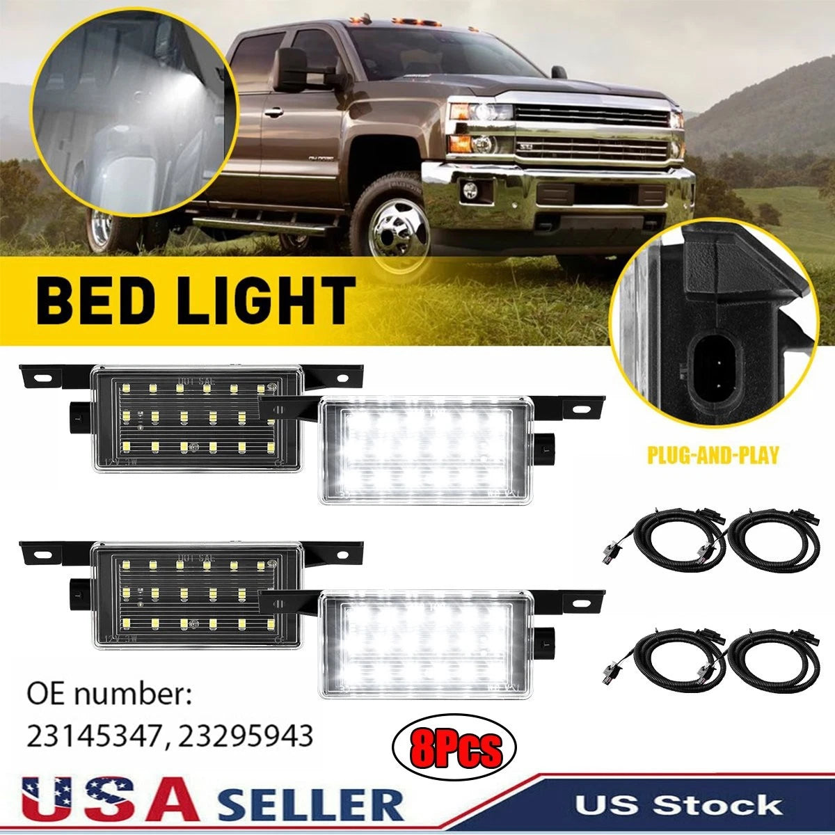 Set of 4 LED Bed Lighting with Wiring Harness for Chevrolet Silverado 1500 2500 (2016–2019)