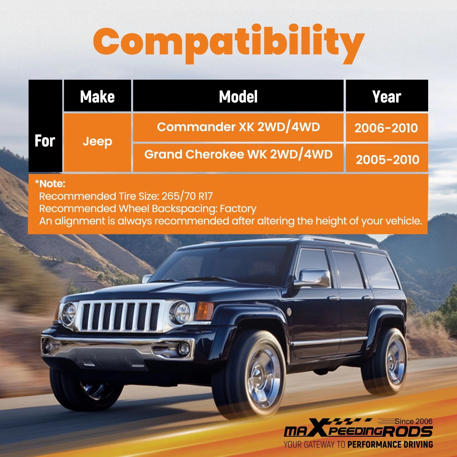 2in Front Level Lift Kit for Jeep Grand Cherokee WK Commander XK (2005–2010)