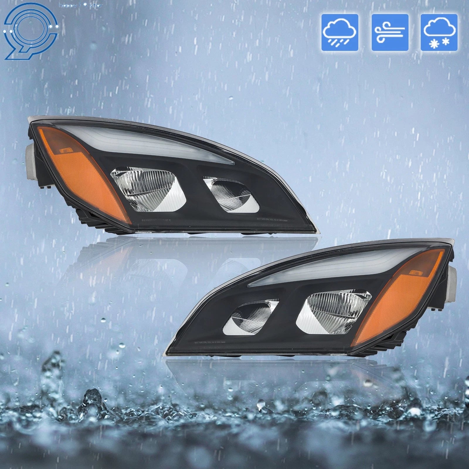 Full LED Black Headlights for Freightliner Cascadia (2018-2023)
