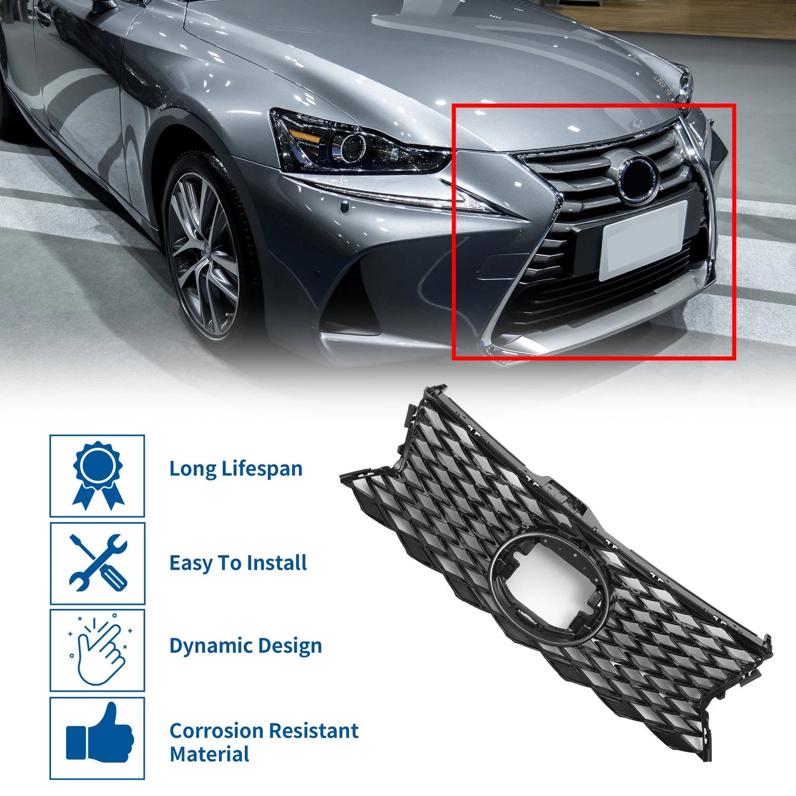 Front Upper Hood Bumper Grille for Lexus IS300 (2018–2021) No.5311253320 Black