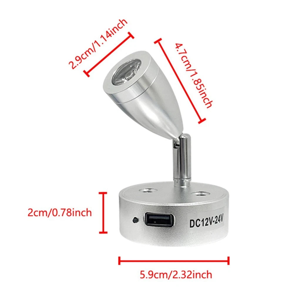 2X USB LED Reading Lamps 3W for RV Camper Van Boat Interior