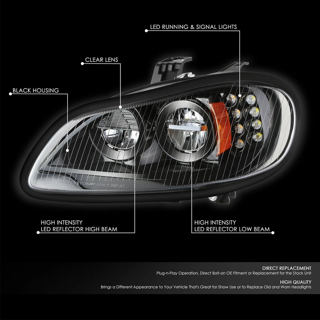 Full LED Black Housing Amber Corner Headlight for Freightliner M2 106 112 (2003–2018)