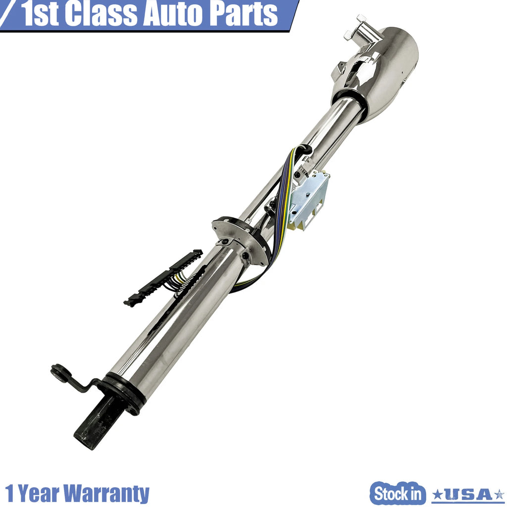 32" Chrome Column Shift Tilt Steering Column with Key & Wheel Adapter for Make Model