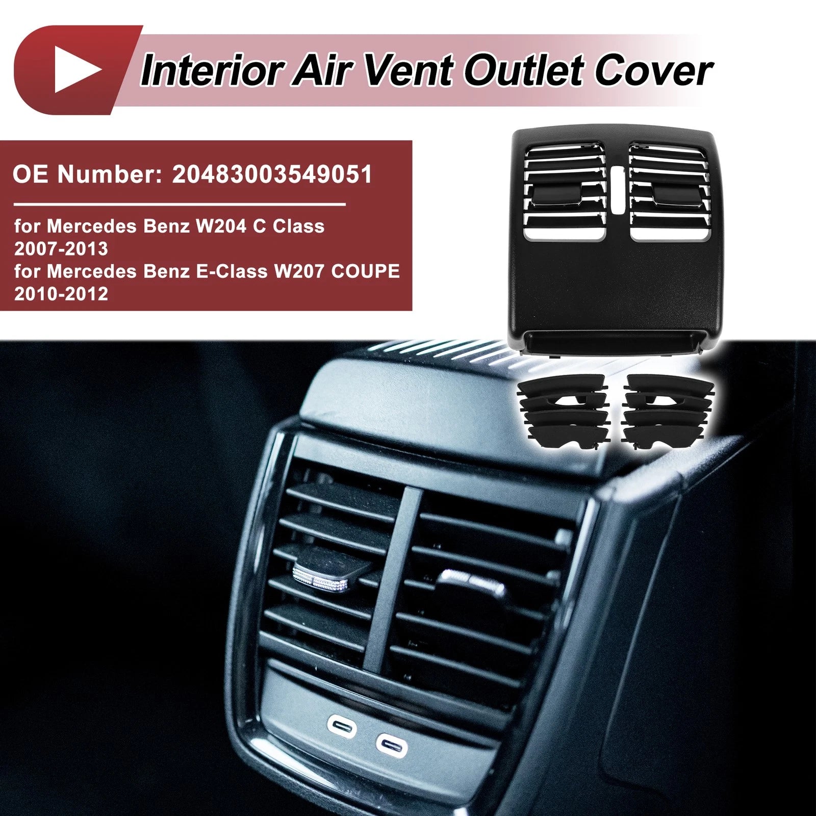 Rear Center Console Air Outlet Vent Grille No. 20483003549051 for Mercedes Benz 
