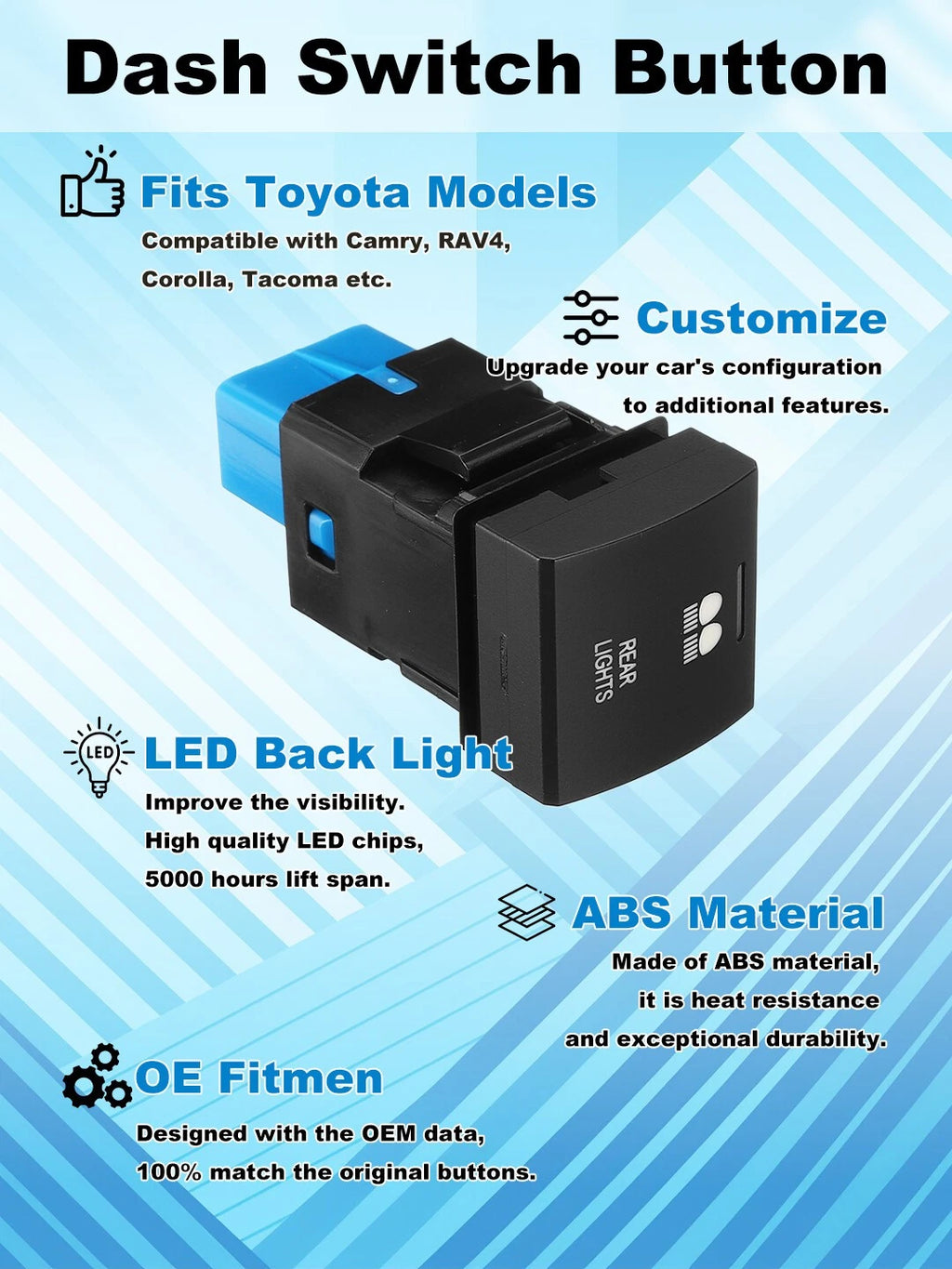 LED Dashboard ON-OFF Button Switch for Toyota Camry RAV4 Corolla (2010–2023)