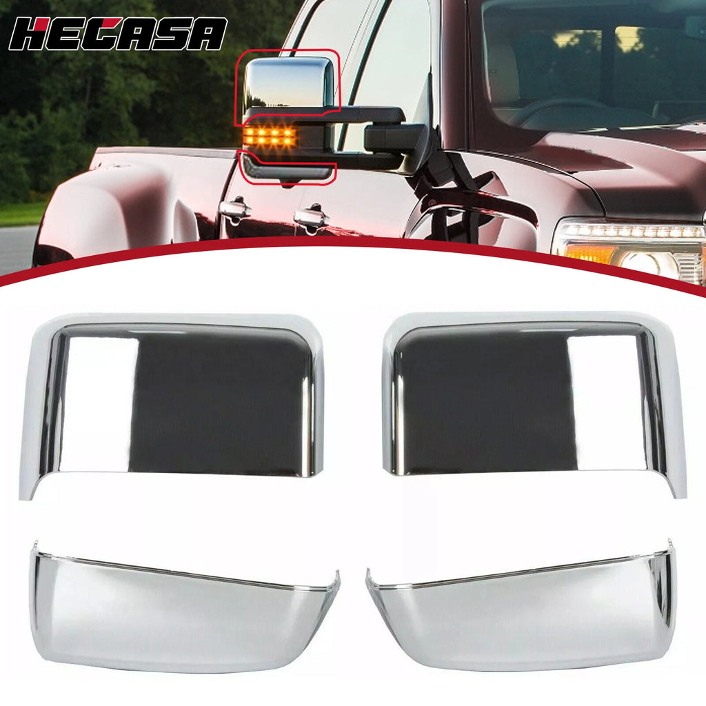 Set of 2 Chrome Tow Mirror Cap Covers for Chevy Silverado GMC Sierra (2014–2019)