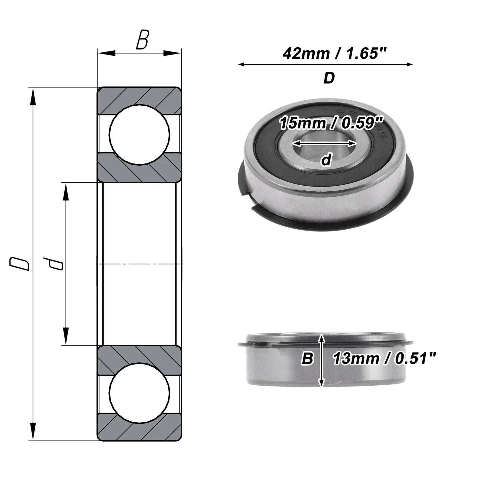 6302NR2RS Deep Groove Ball Bearing for Scooter Skateboard (15x42x13mm)