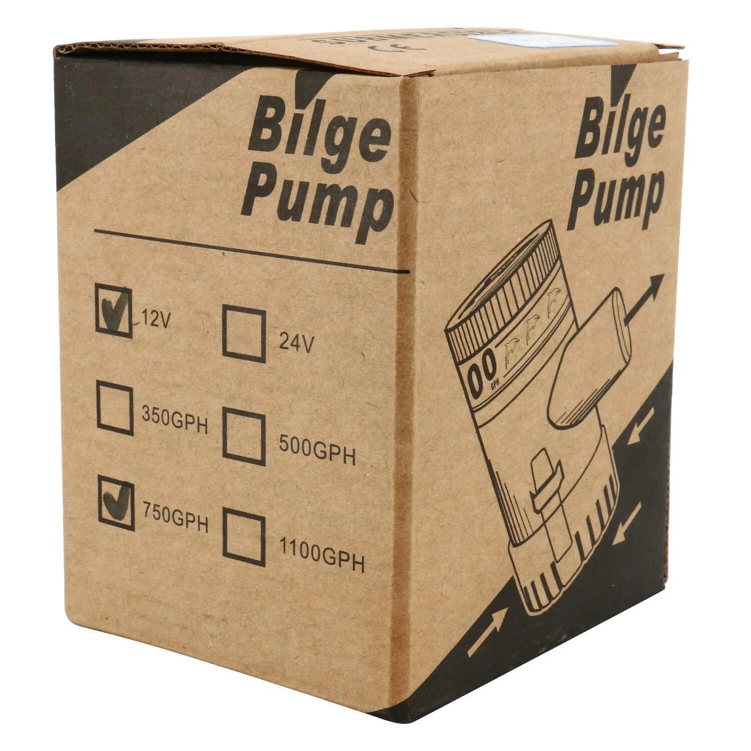 12V 750GPH Electric Bilge Pump for Boat Marine (Submersible Sump)