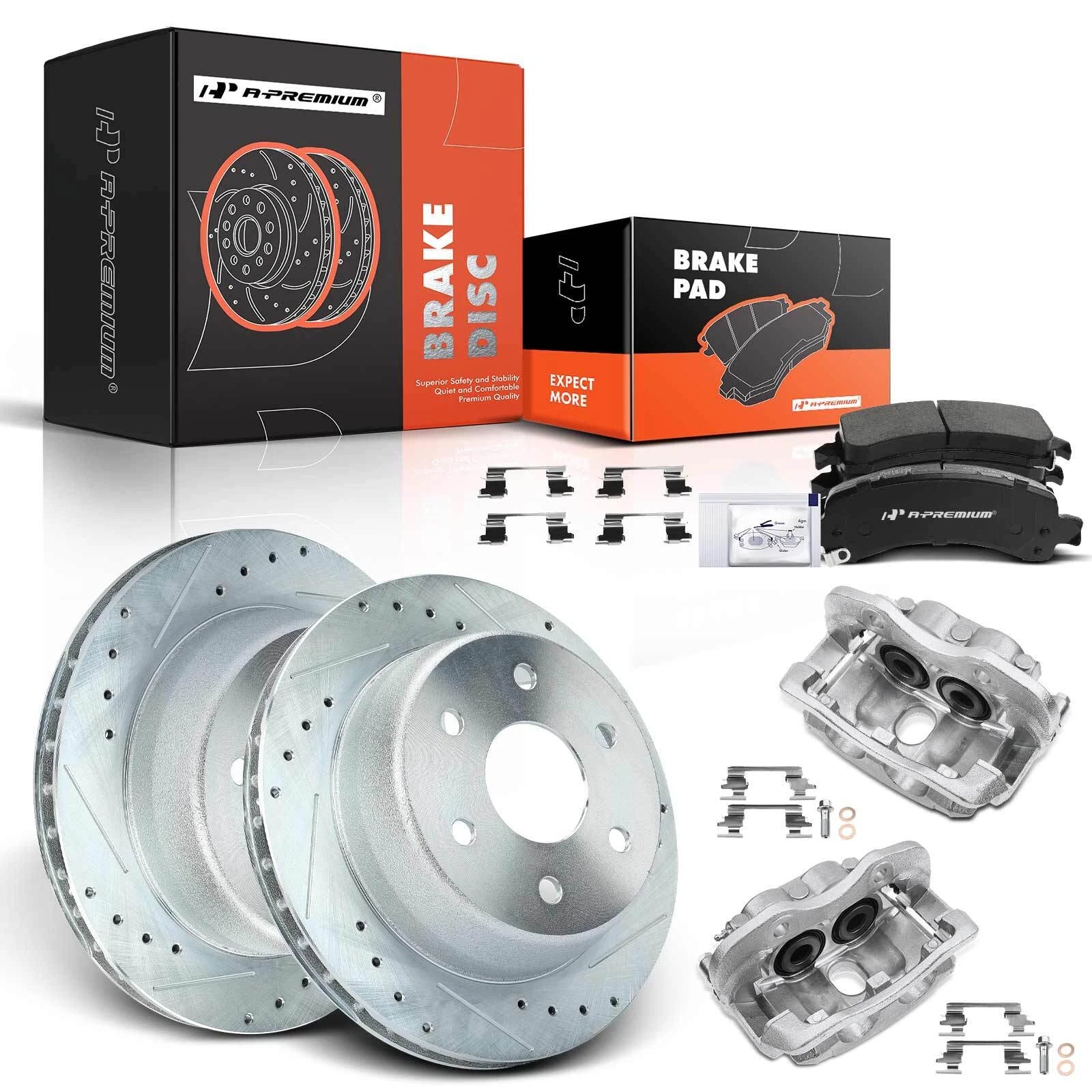 Set of 8 Rear Drilled Brake Rotors, Pads & Calipers for Chevrolet Tahoe GMC