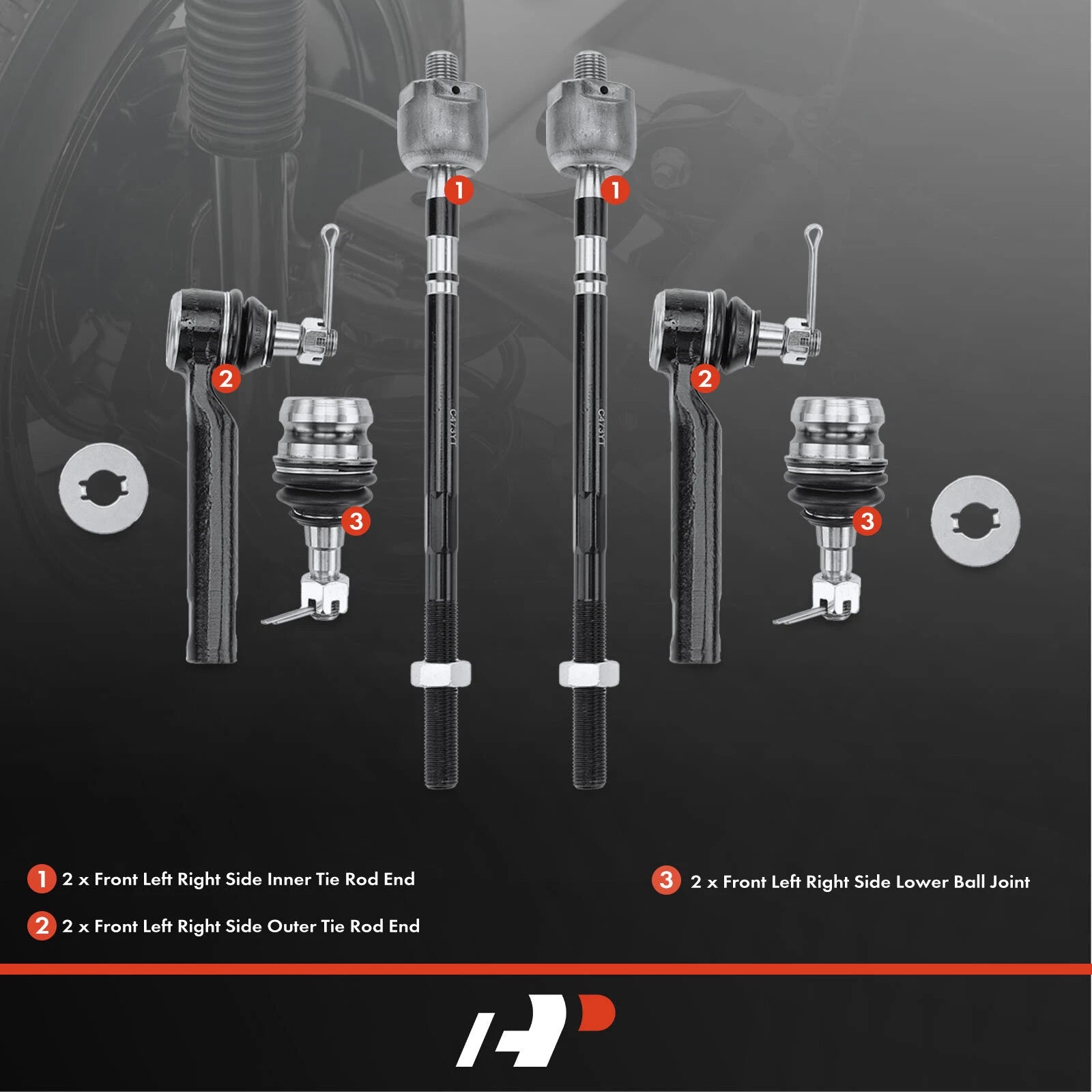 Set of 6 Front Tie Rods & Ball Joints for Subaru Outback (2000–2004)