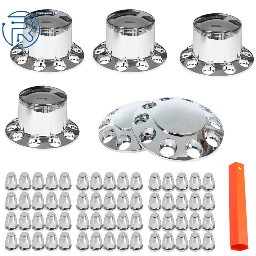 Set of 2 Chrome Axle Covers for Semi Truck (Front & Rear)