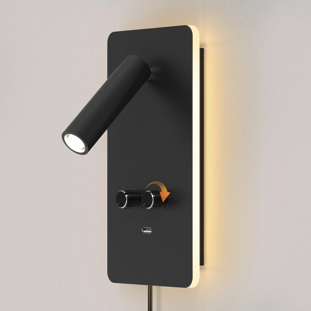 LED Wall Sconce Bedside Reading Light with USB Charge Port for