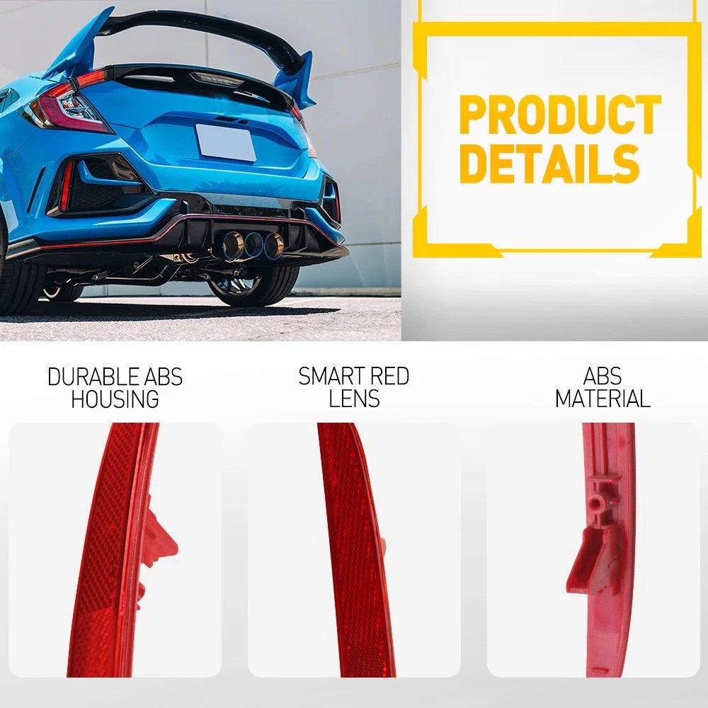 Rear Bumper Reflector Light Case Red for Honda Civic Hatchback Si Type-R (2017–2021)