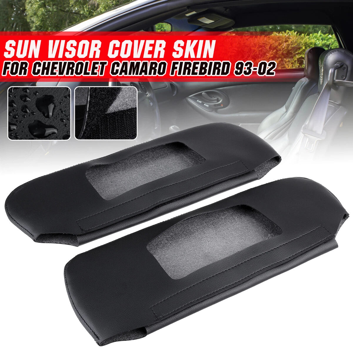 Black Sun Visor Cover Skin for Chevrolet Camaro Firebird (1993–2002)
