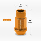 20Pc M12X1.25 Orange JDM Open End Bulge Hex Wheel Lug Nuts + Extension 25mmx44mm