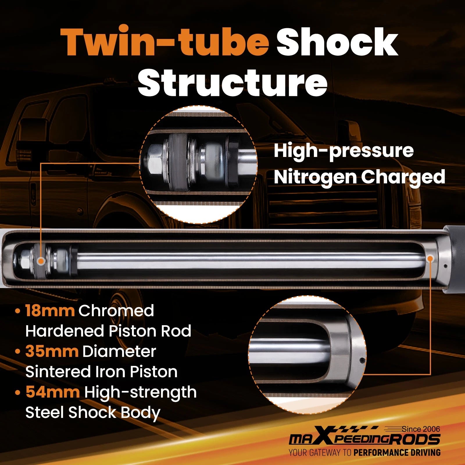 Front Suspension Lift Shock Pair for Ford F-250/F-350 (1999–2004) 6.5-7.5"