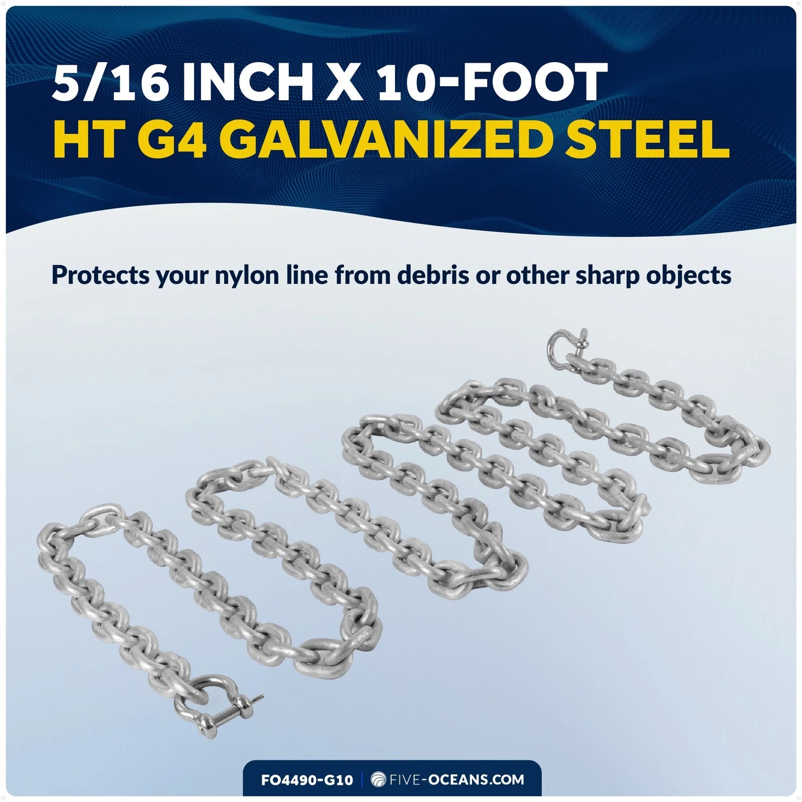 5/16" x 10' Galvanized Steel Lead Chain with Shackles for Boat Anchor
