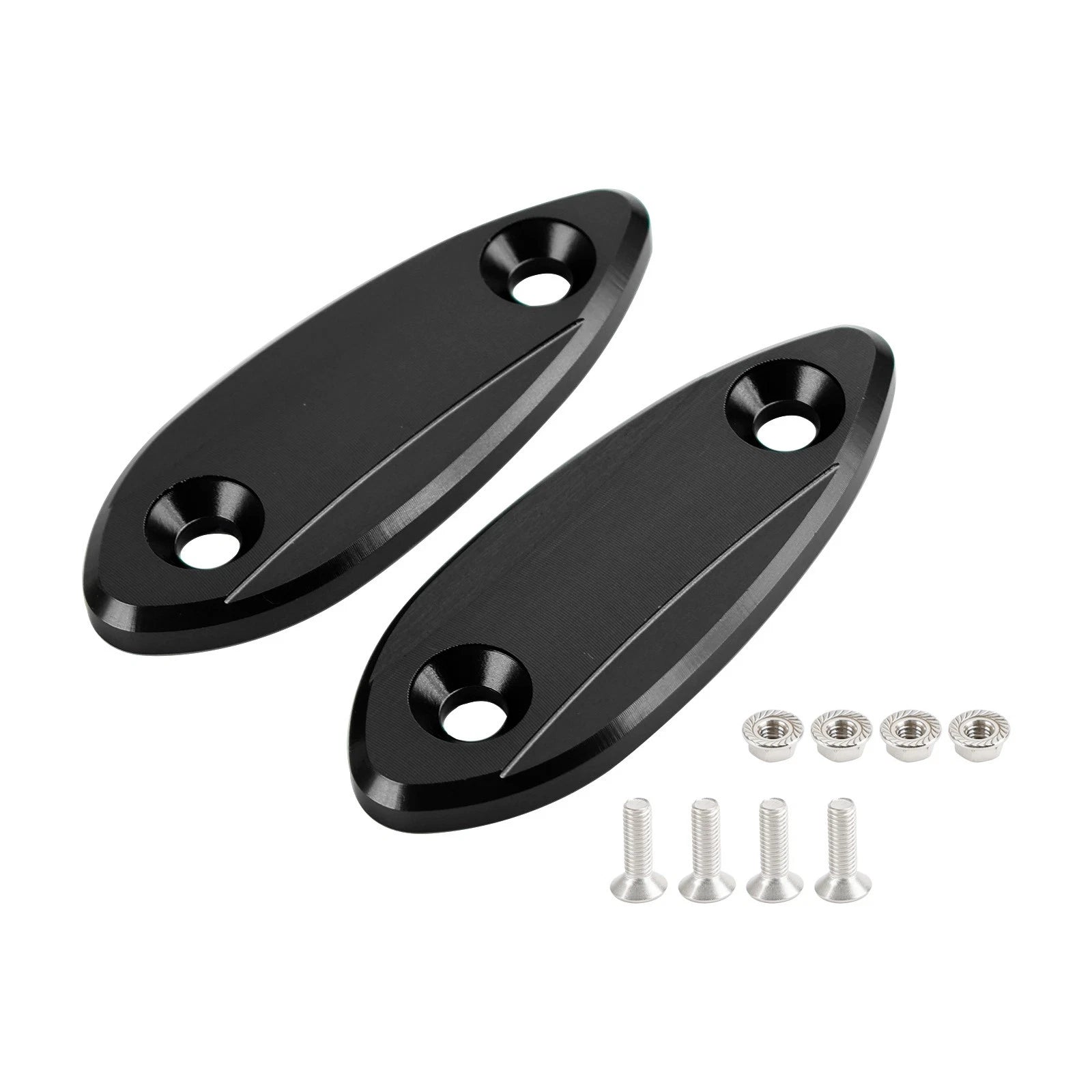CNC Black Mirror Block Off Plates for Kawasaki Ninja 250/300/400/650 (2013–2022)