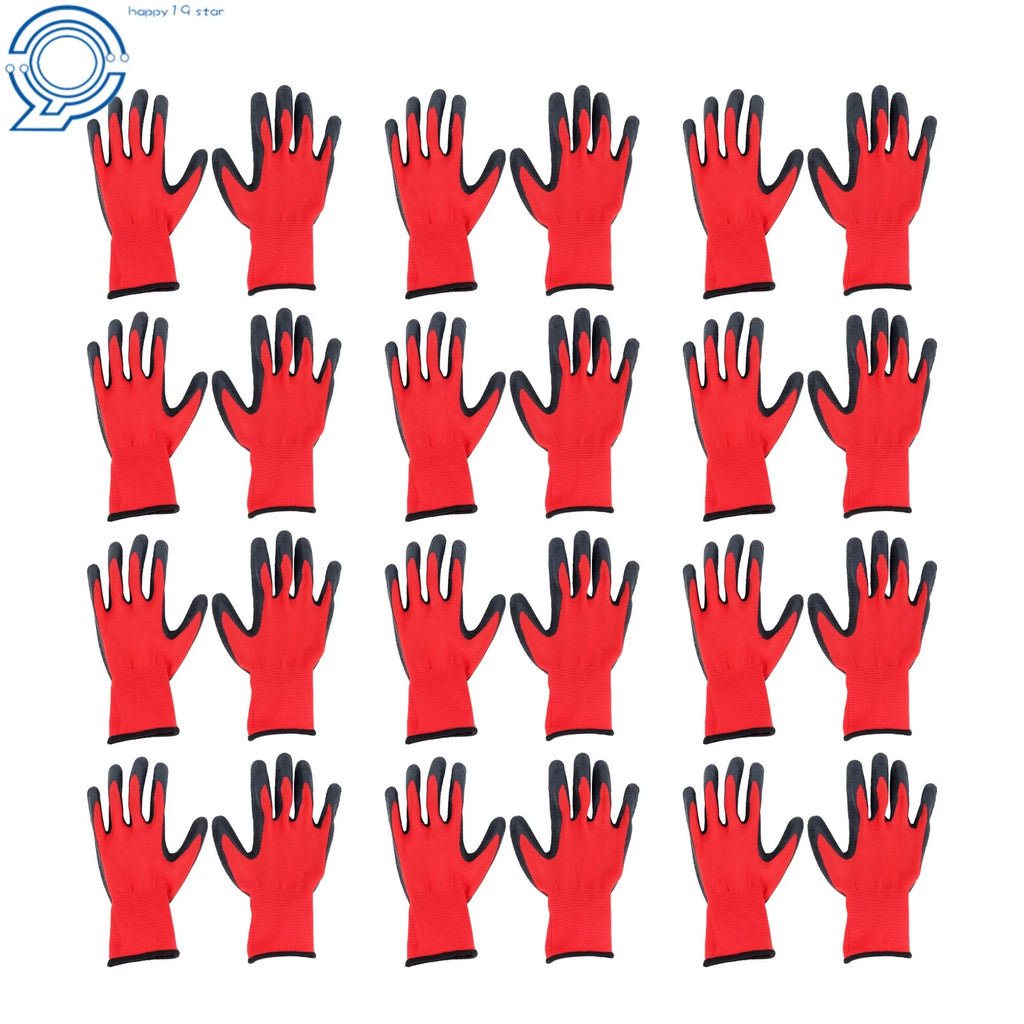 Set of 12 Cut Resistant Rubber Grip Work Gloves Size L
