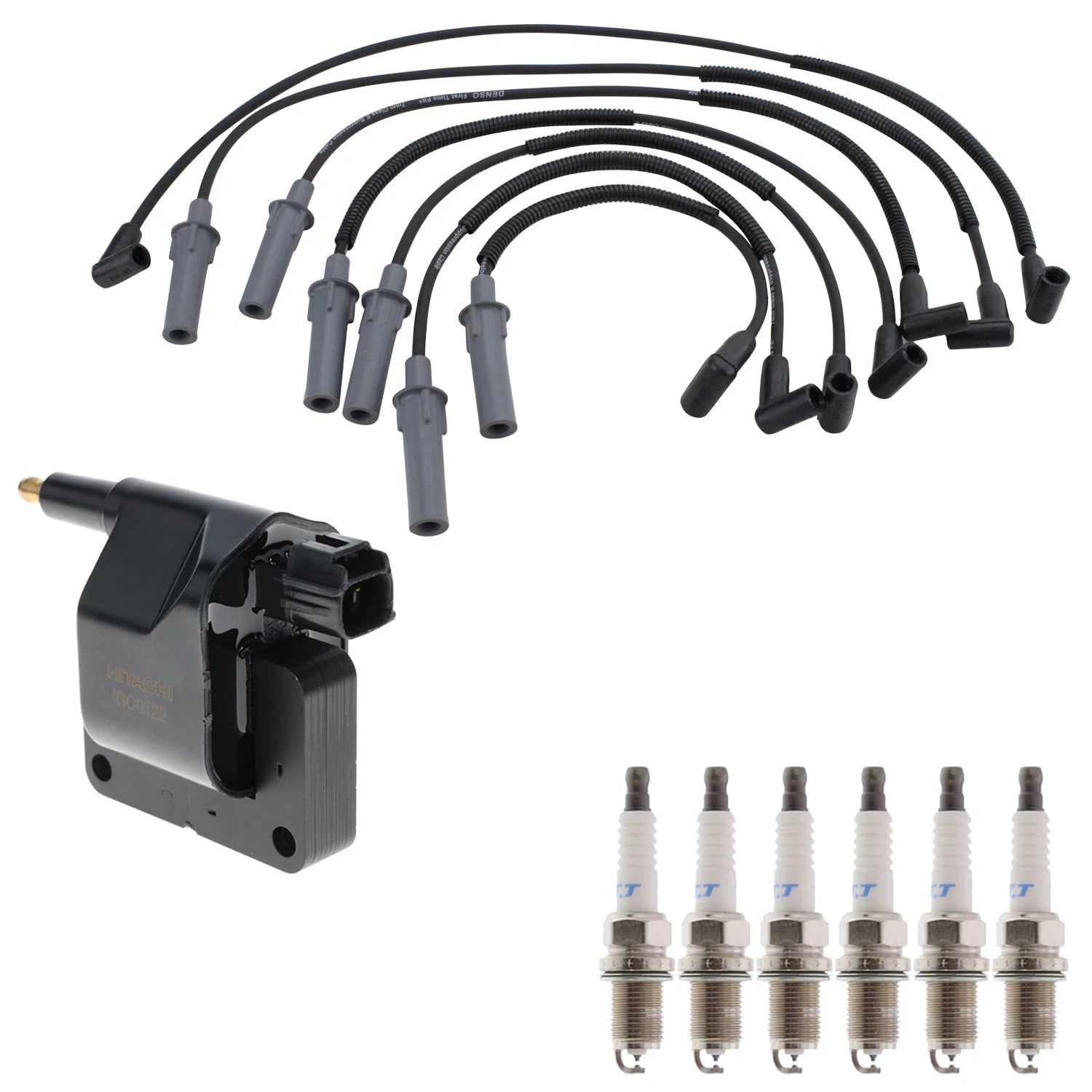 Set of 6 Hitachi Ignition Coils & Denso Platinum Spark Plugs for Dakota V6