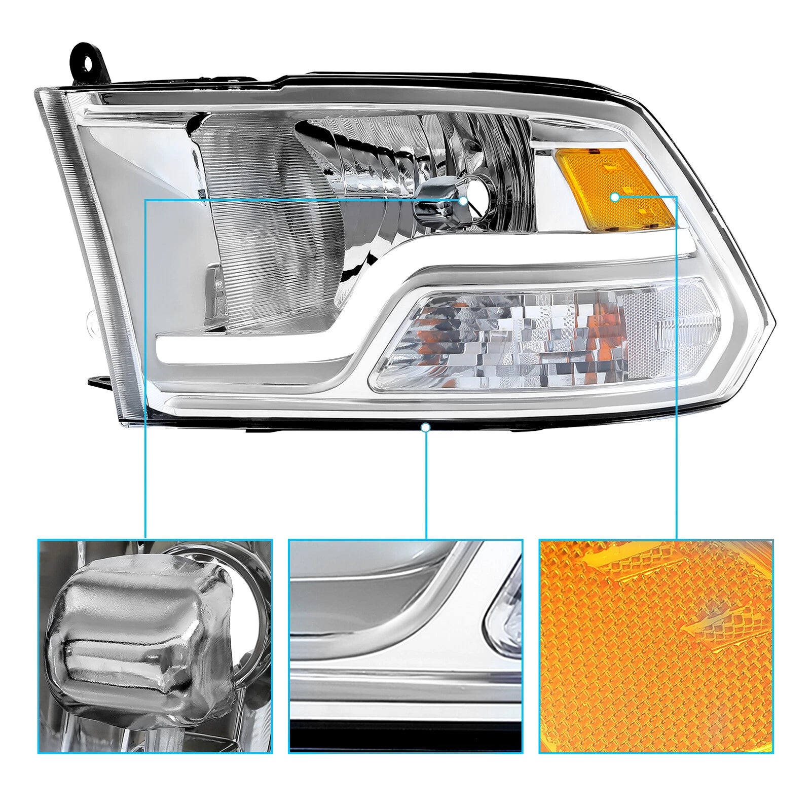 Sequential Turn Signal Headlights with LED DRL for Dodge Ram 1500 2500 3500 (2009–2018)