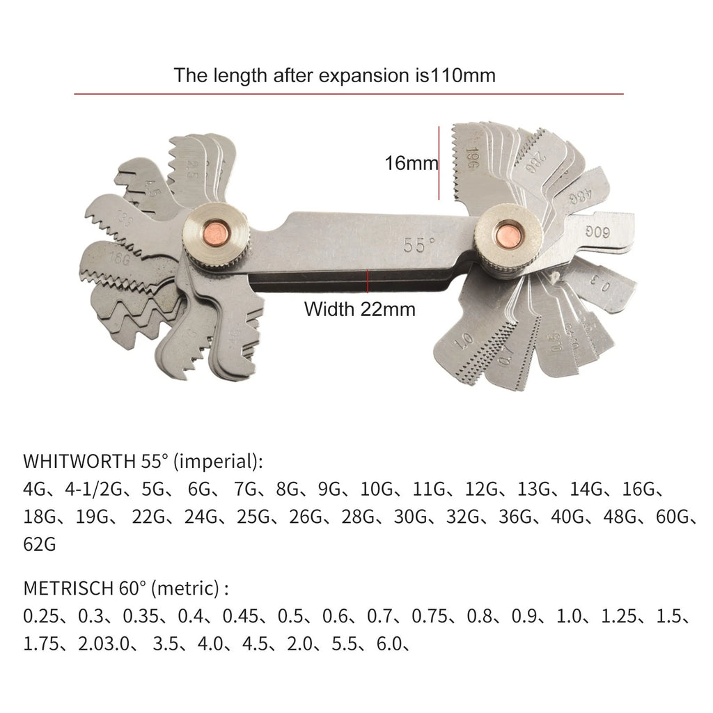 Stainless Steel Thread Gauge for Mechanics and Engineers (52 Sheets)