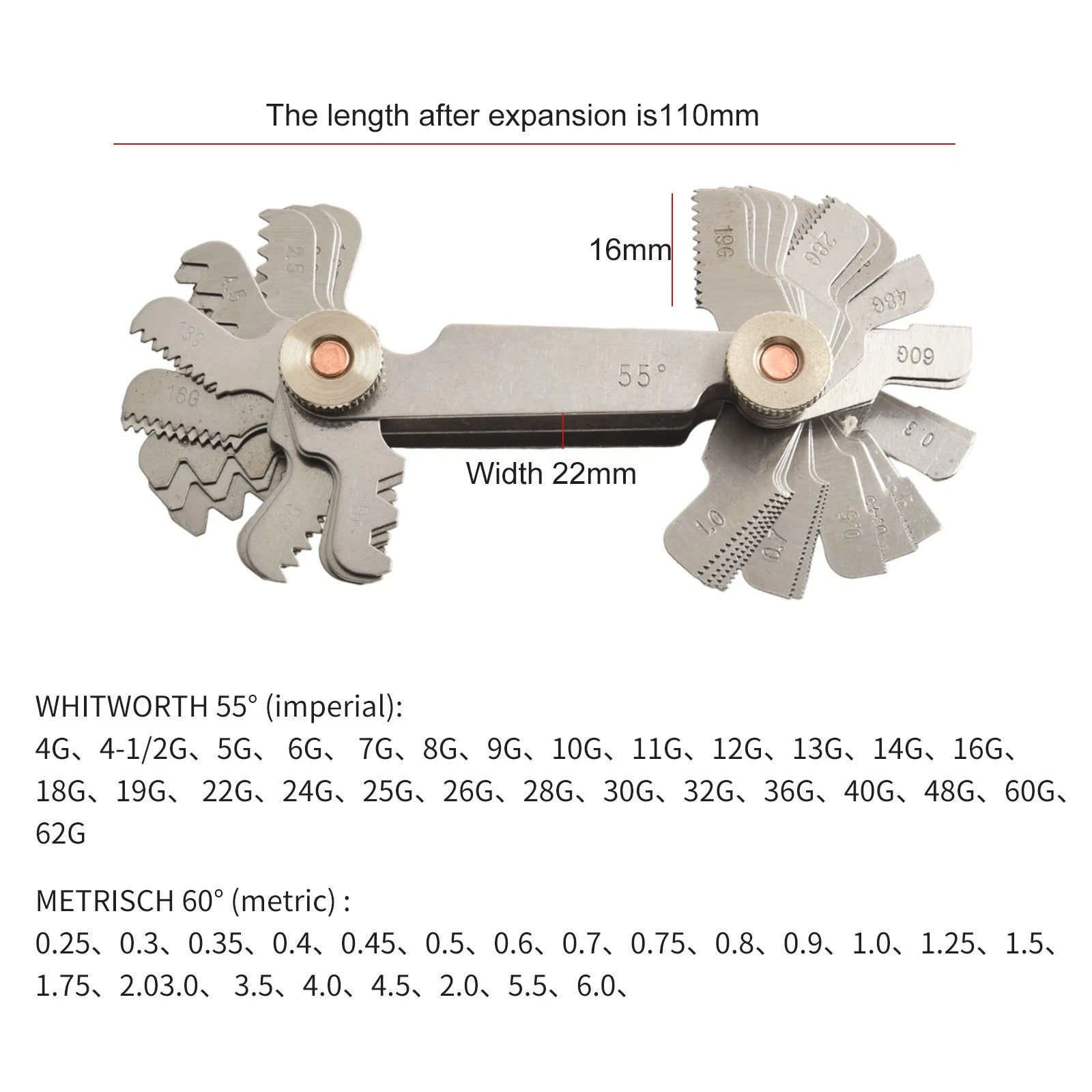 Stainless Steel Thread Gauge for Mechanics and Engineers (52 Sheets)