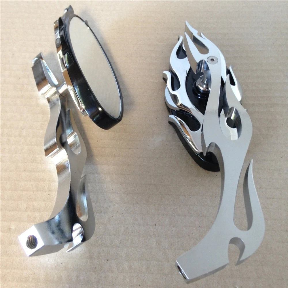 Chrome Flame Style Rearview Mirror for Cruiser Chopper (Any Year)