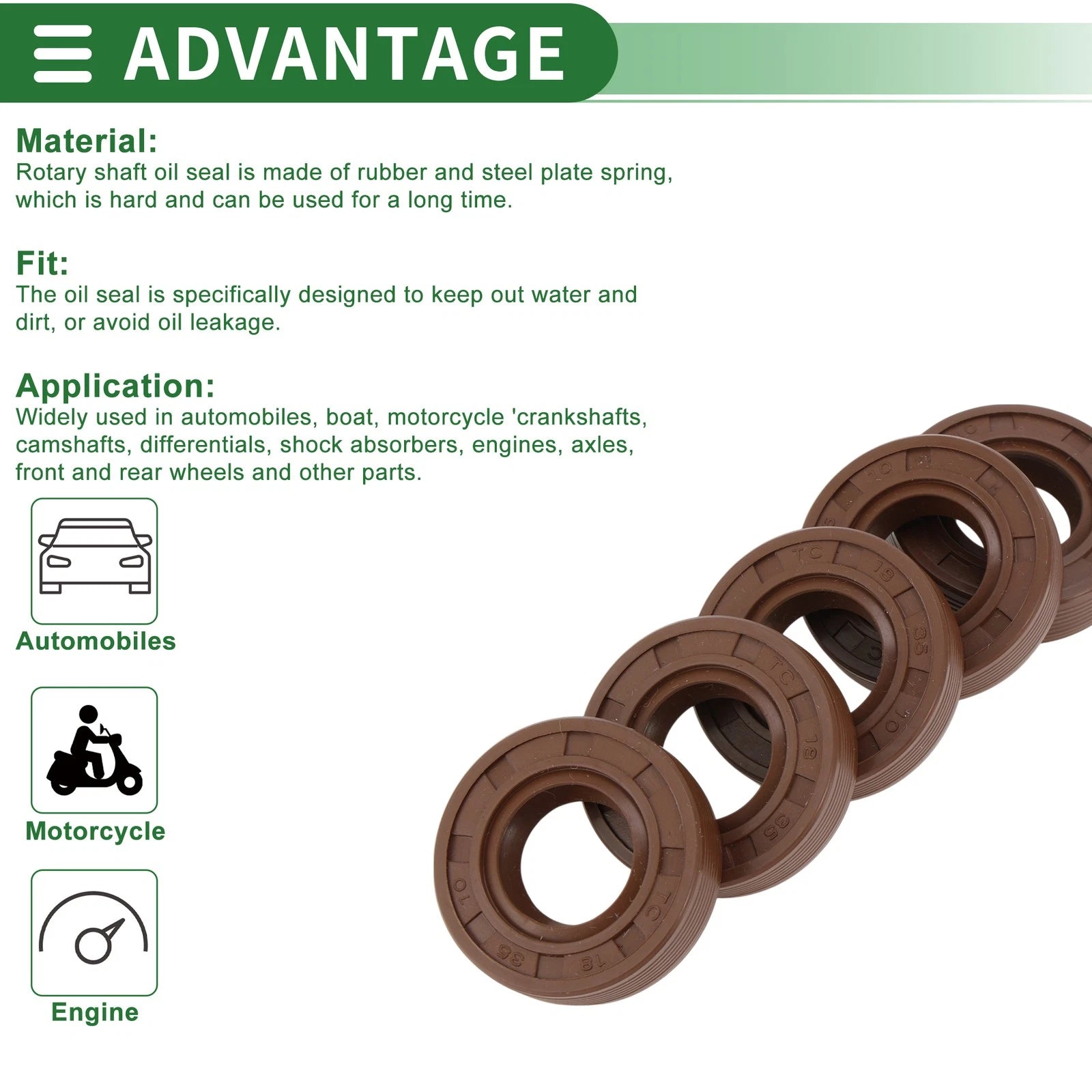 Set of 5 Oil Seals FKM Rubber 18x35x10mm for Various Models 