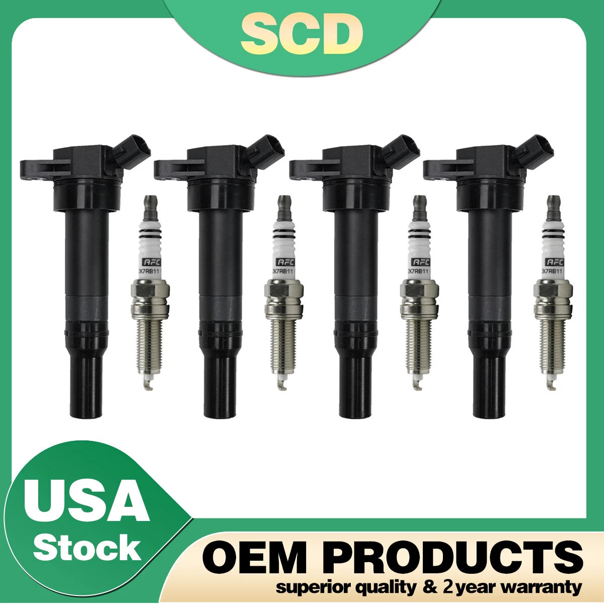 Set of 4 Ignition Coils & 4 Spark Plugs for Hyundai Tucson Elantra Kia Soul (2005–2023) UF651