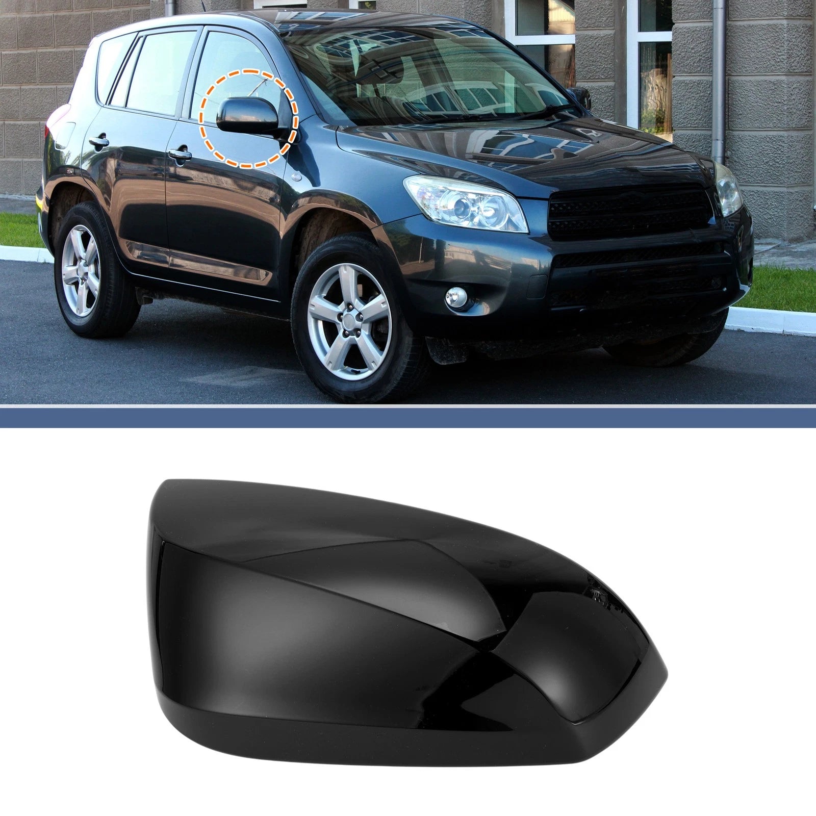 Right Side Mirror Cover Cap Replacement Gloss Black for Toyota RAV4 (2019–2023)