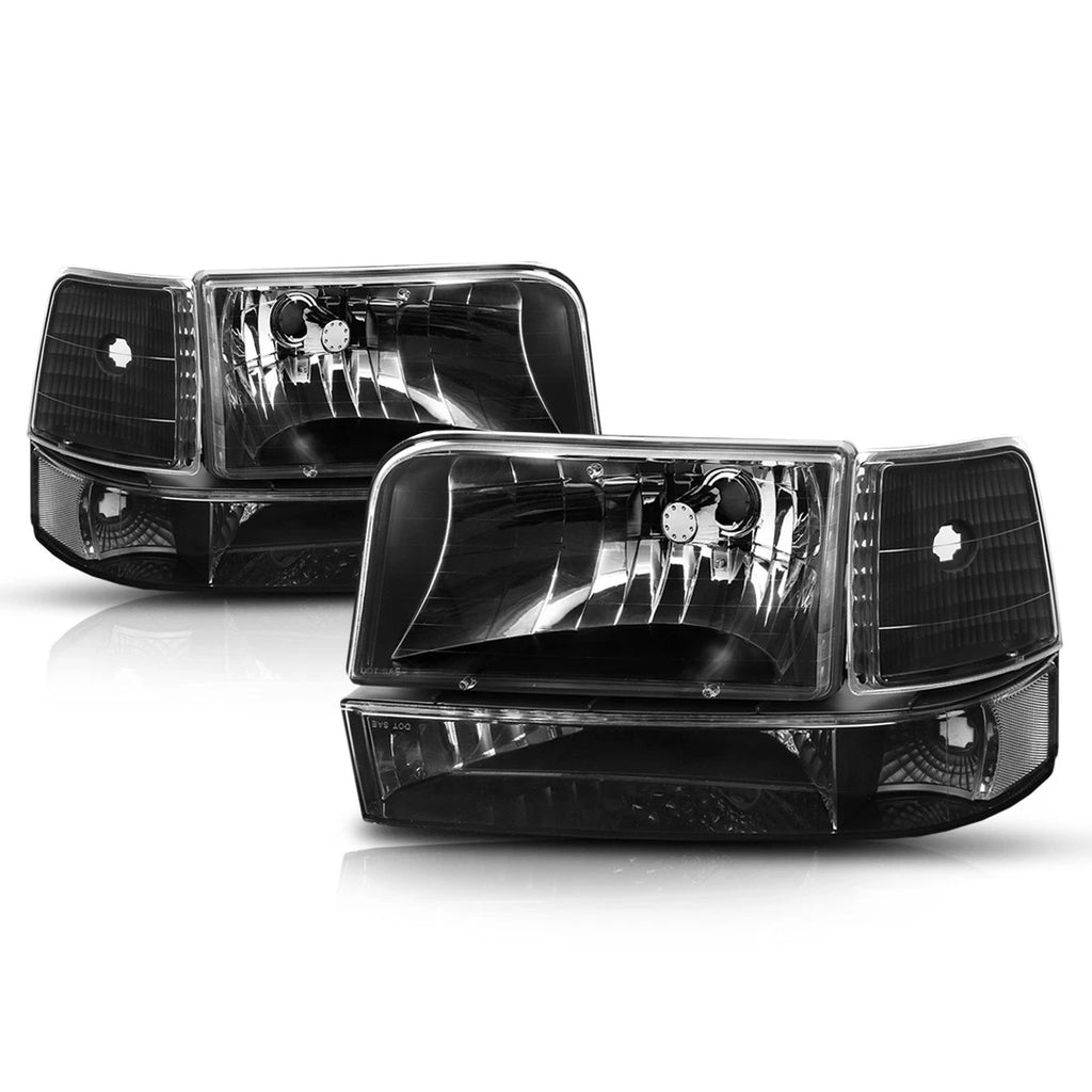 Black Housing Headlight Clear Corner Signal Lamps for Ford F150/F250/F350 (1992–1996)