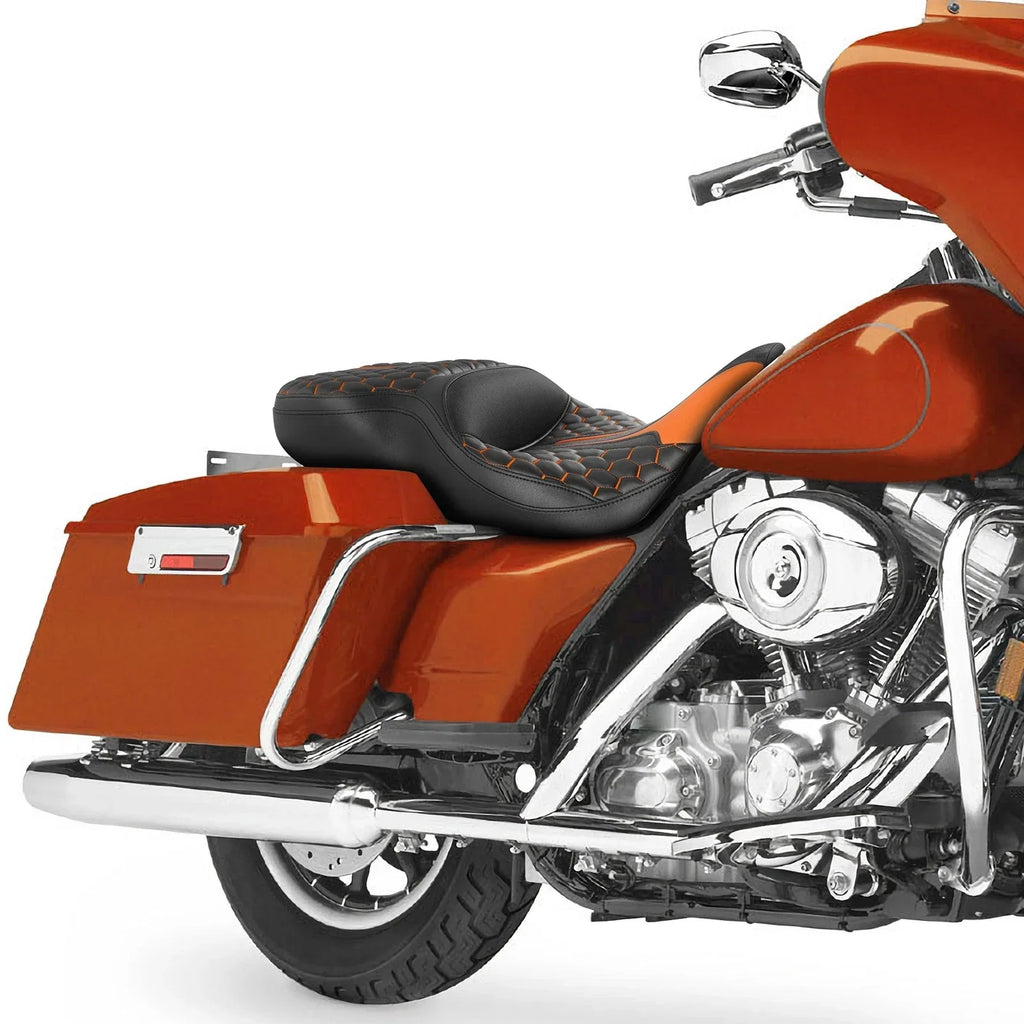 Rider Driver Passenger Seat for Harley Electra Glide (1997 - 2007) Black Orange