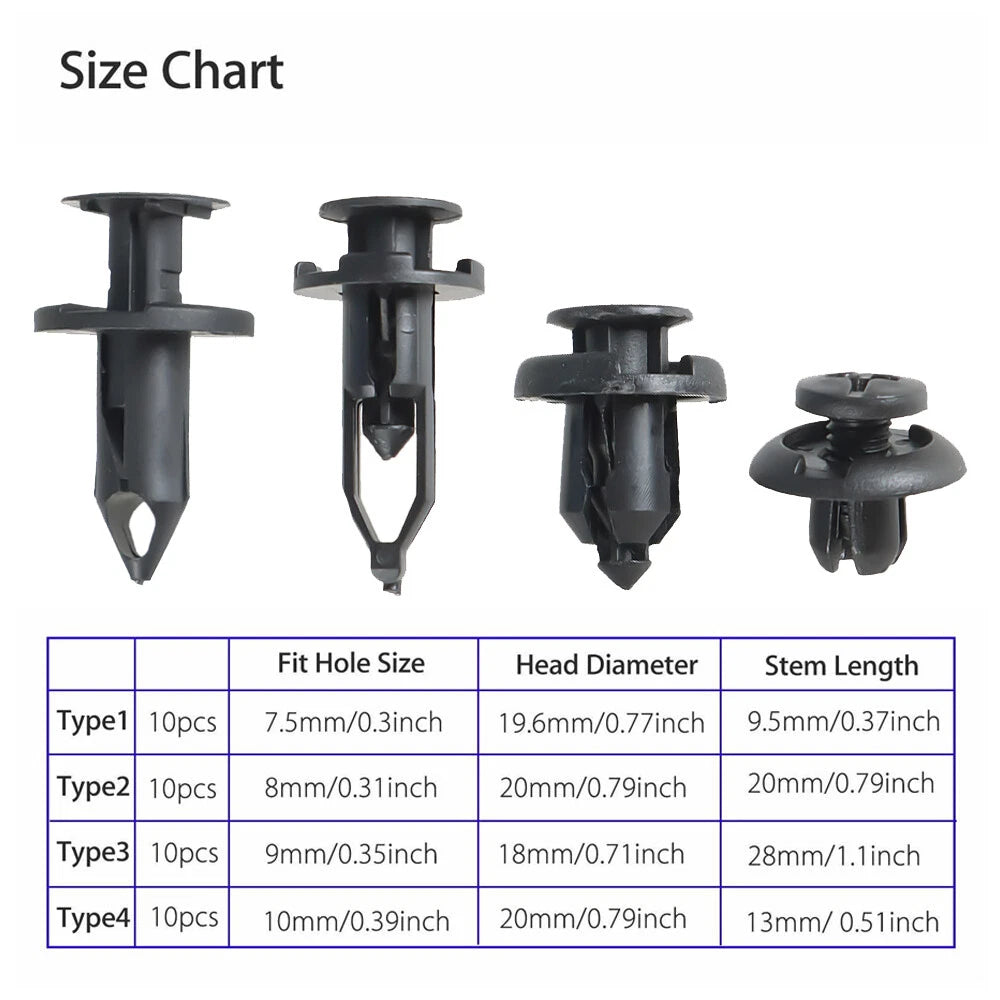 Set of 40 Black Plastic Rivets Fasteners for Universal Automobiles