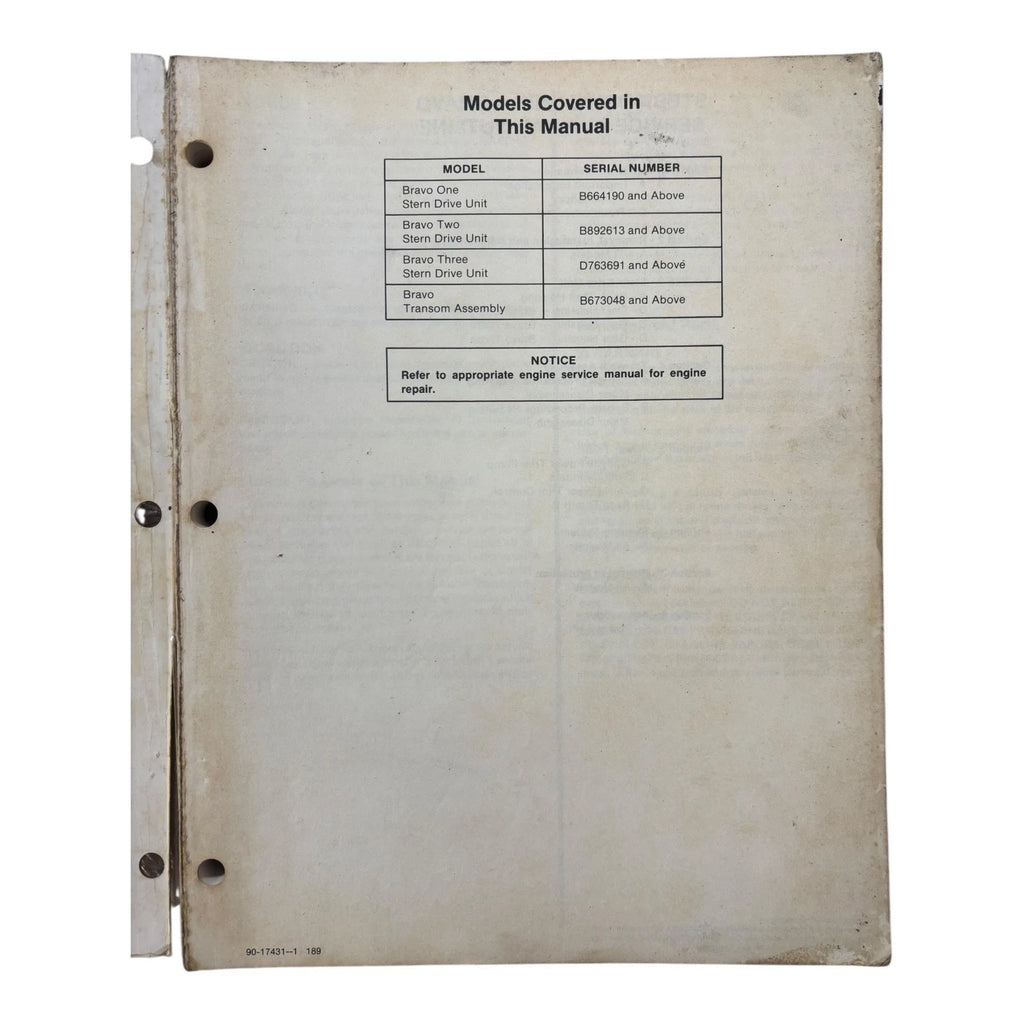Bravo Stern Drive Unit Service Manual #11 for MerCruiser (1995)