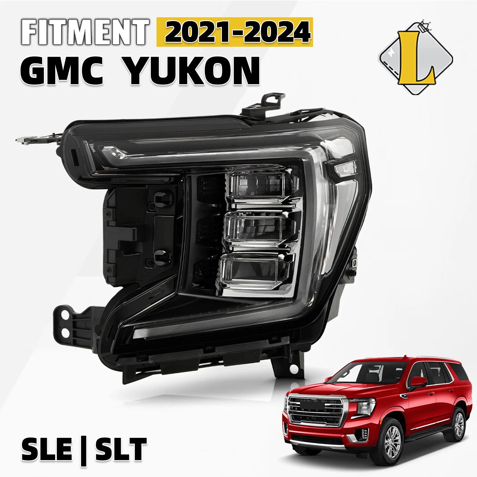 Full LED Headlight Chrome Trim for GMC Yukon XL (2021–2024) Driver Side