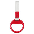 Round Ring Handle Strap for Train Bus (PVC Plastic, Silver/Red)