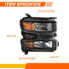 Right Side Headlight for Chevy Silverado 1500 LTD (2019–2022) Black Clear