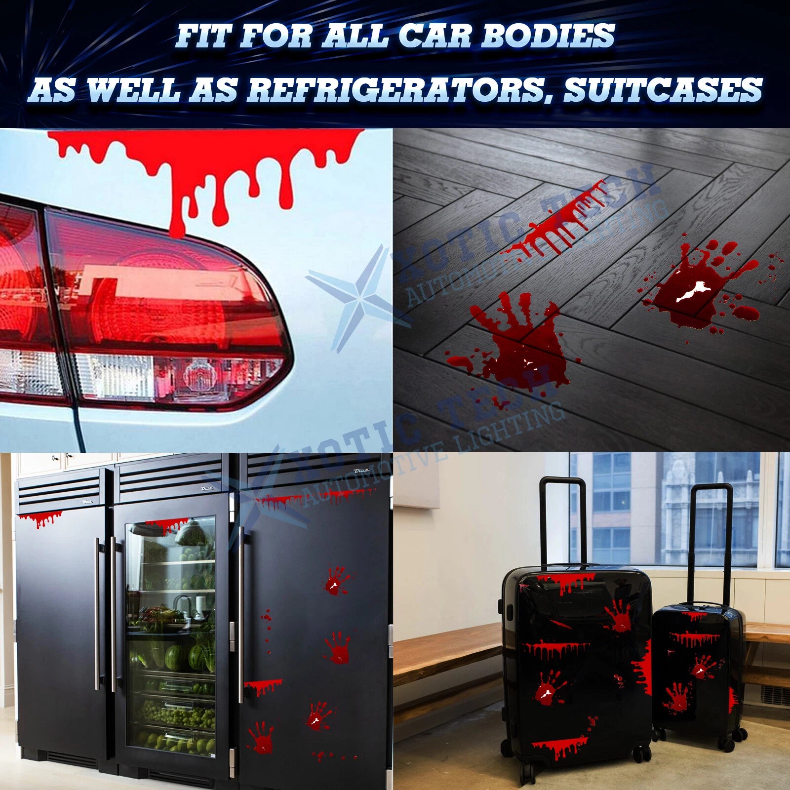 4 Pack Red Bleeding Handprint Splash Blood Stickers for Halloween (N/A-N/A)